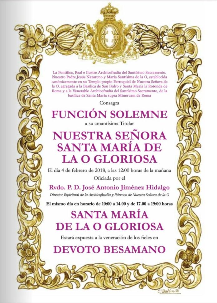 Convocatoria Función Virgen de la O Gloriosa 2018