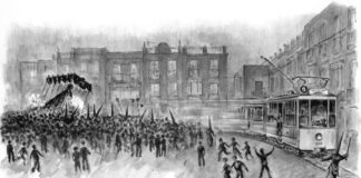 Ilustración atropello paso por tranvía 1943