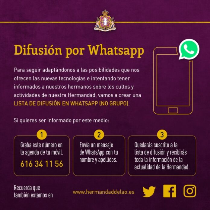 Lista Difusión en WhatsApp Hermandad de la O