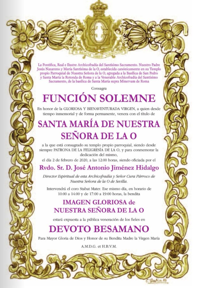 Convocatoria Función Virgen de la O Gloriosa 2020