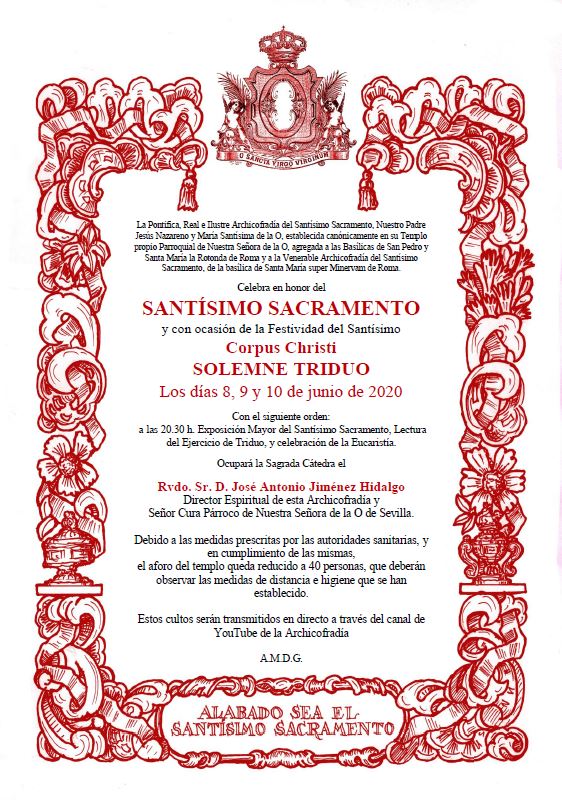 Convocatoria Solemne Triduo a Jesús Sacramentado 2020