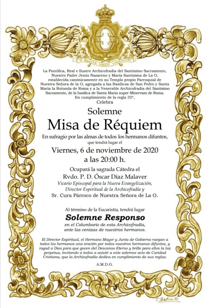 Convocatoria Solemne Misa de Réquiem 2020