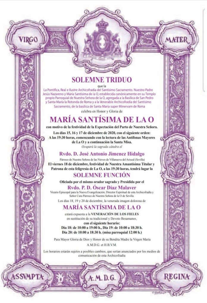Solemne Triduo en Honor y Gloria de María Santísima de la O