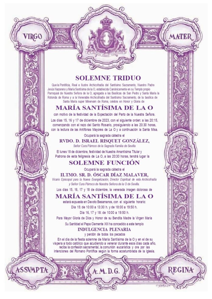 Convocatoria-Triduo-Virgen-de-la-O-2023 Solemne Triduo en Honor y Gloria de María Santísima de la O