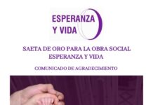 Agradecimiento por la Saeta de Oro Saeta de Oro para Esperanza y Vida